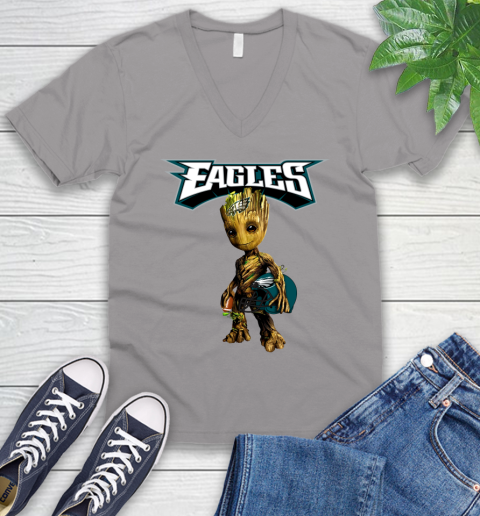 Philadelphia Eagles NFL Football Groot Marvel Guardians Of The Galaxy V-Neck T-Shirt 4