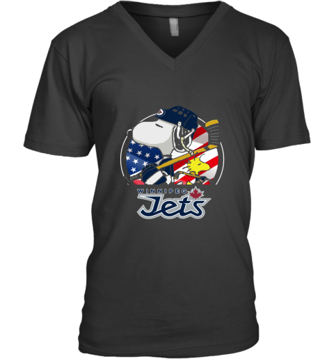Winnipeg Jets Ice Hockey Snoopy And Woodstock NHL V-Neck T-Shirt