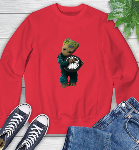 NHL Groot Guardians Of The Galaxy Hockey Sports Edmonton Oilers Sweatshirt 10