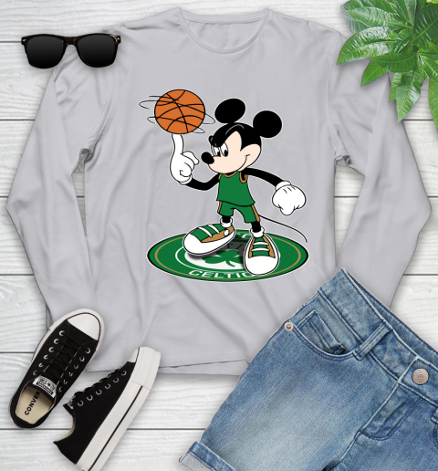 NBA Basketball Boston Celtics Cheerful Mickey Disney Shirt Youth Long Sleeve 5