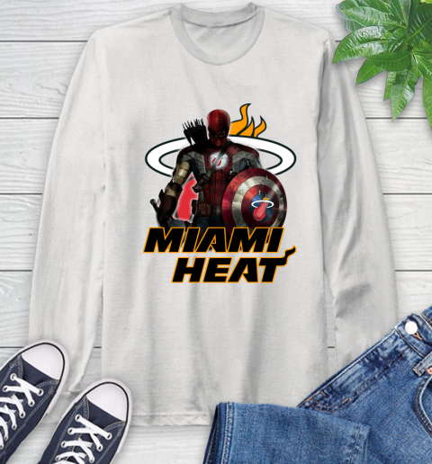 Miami Heat NBA Basketball Captain America Thor Spider Man Hawkeye Avengers Long Sleeve T-Shirt