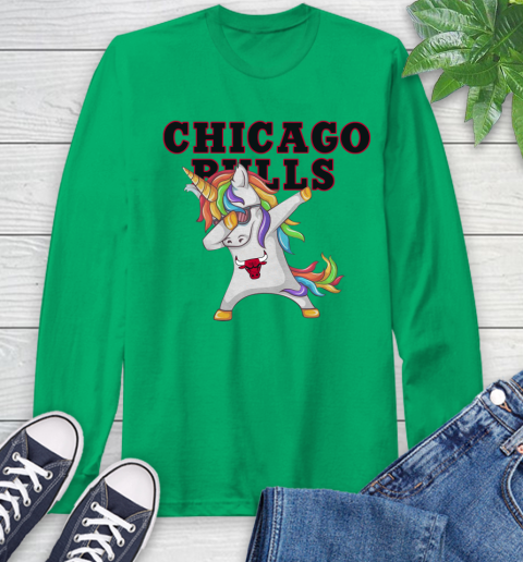 Chicago Bulls NBA Basketball Funny Unicorn Dabbing Sports Long Sleeve T-Shirt 7