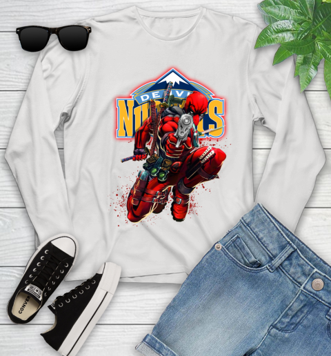 NBA Deadpool Marvel Comics Sports Basketball Denver Nuggets Youth Long Sleeve
