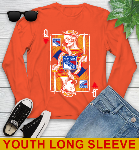 NHL Hockey New York Rangers The Queen Of Hearts Card Shirt Youth Long Sleeve 3
