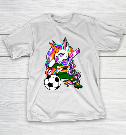 Dabbing Unicorn Zimbabwe Soccer Fans Jersey Flag Football T-Shirt
