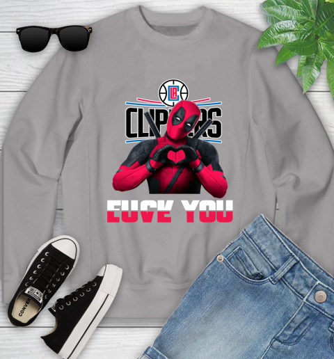 NBA LA Clippers Deadpool Love You Fuck You Basketball Youth Sweatshirt 3