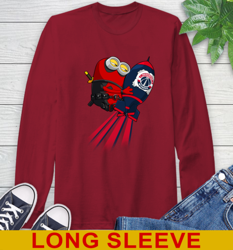 NBA Basketball Washington Wizards Deadpool Minion Marvel Shirt Long Sleeve T-Shirt - Image 10