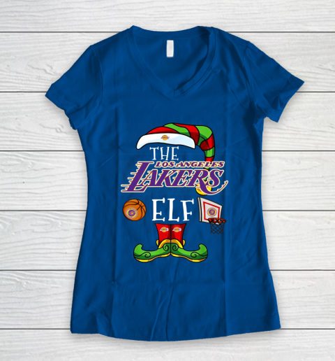 Los Angeles Lakers Christmas ELF Funny NBA Women's V-Neck T-Shirt 7