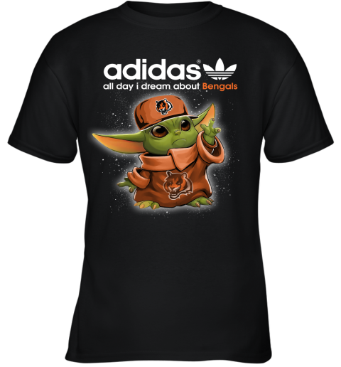 Baby Yoda Adidas All Day I Dream About CIncinnati Bengals Youth T-Shirt
