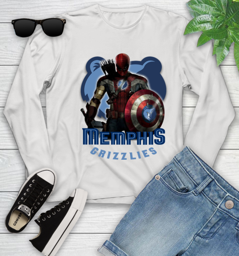 Memphis Grizzlies NBA Basketball Captain America Thor Spider Man Hawkeye Avengers Youth Long Sleeve
