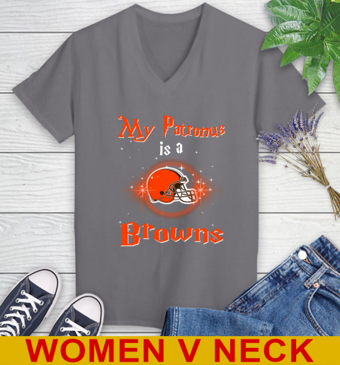 NFL Football Harry Potter My Patronus Is A Cleveland Browns Women's V-Neck T-Shirt 11