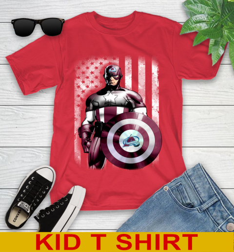 Colorado Avalanche NHL Hockey Captain America Marvel Avengers American Flag Shirt Youth T-Shirt 11