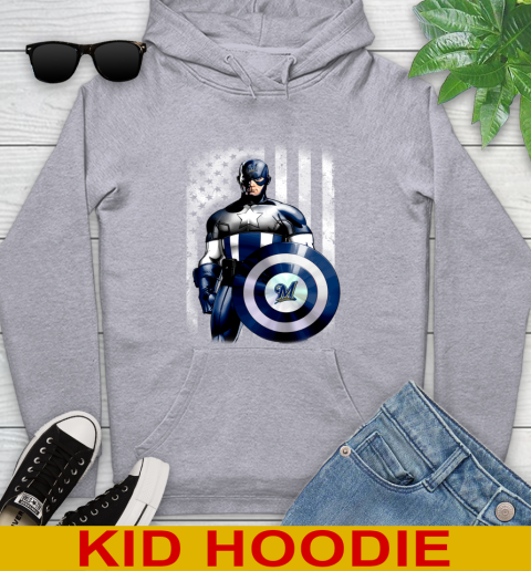 Milwaukee Brewers MLB Baseball Captain America Marvel Avengers American Flag Shirt Youth Hoodie 6