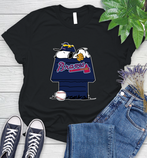 MLB Atlanta Braves Snoopy Woodstock The Peanuts Movie Baseball T Shirt Women's T-Shirt 2