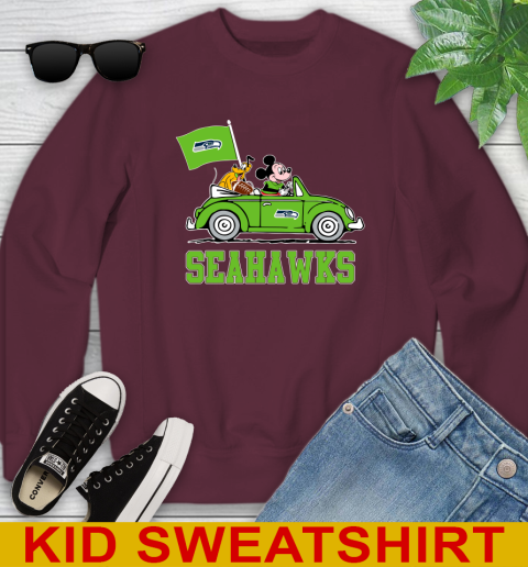 NFL Football Seattle Seahawks Pluto Mickey Driving Disney Shirt Youth Sweatshirt 5
