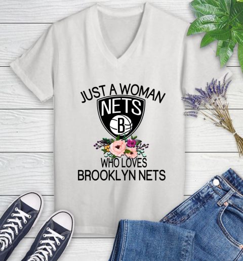 NBA Just A Woman Who Loves Brooklyn Nets Basketball Sports Women's V-Neck T-Shirt