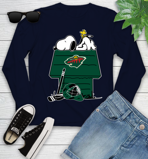 Minnesota Wild NHL Hockey Snoopy Woodstock The Peanuts Movie Youth Long Sleeve 3