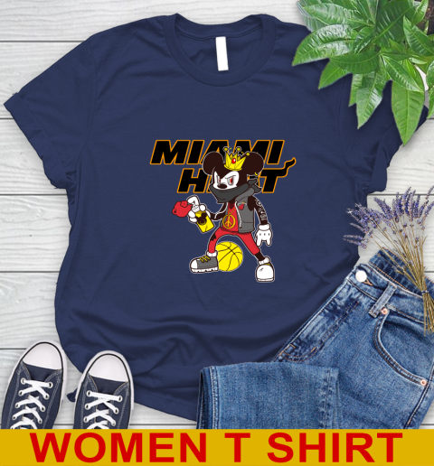 Miami Heat NBA Basketball Mickey Peace Sign Sports Women's T-Shirt 12