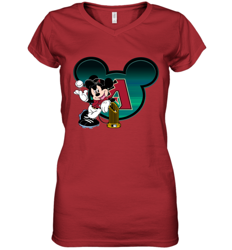 MLB Arizona Diamondbacks The Commissioner's Trophy Mickey Mouse Disney Baseball T Shirt DD3Em0Hr7q4 women v neck t shirt 39 95 151514 front red