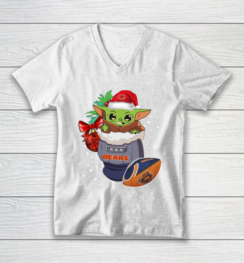 Chicago Bears Christmas Baby Yoda Star Wars Funny Happy NFL V-Neck T-Shirt 2