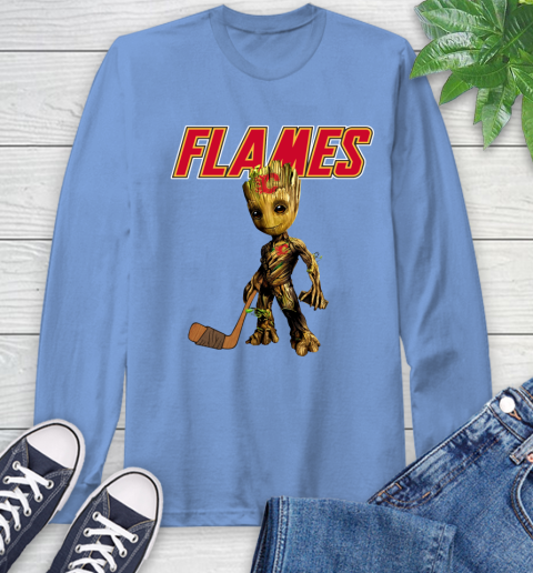 Calgary Flames NHL Hockey Groot Marvel Guardians Of The Galaxy Long Sleeve T-Shirt 11