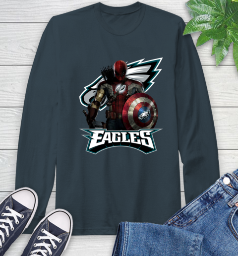 NFL Captain America Thor Spider Man Hawkeye Avengers Endgame Football Philadelphia Eagles Long Sleeve T-Shirt 8