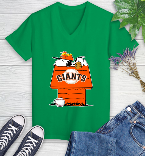 MLB San Francisco Giants Snoopy Woodstock The Peanuts Movie Baseball T Shirt_000 Women's V-Neck T-Shirt 5