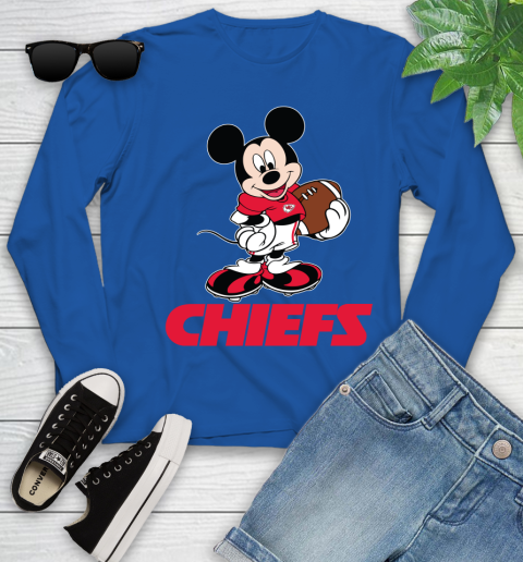 NFL Football Kansas City Chiefs Cheerful Mickey Mouse Shirt Youth Long Sleeve 10