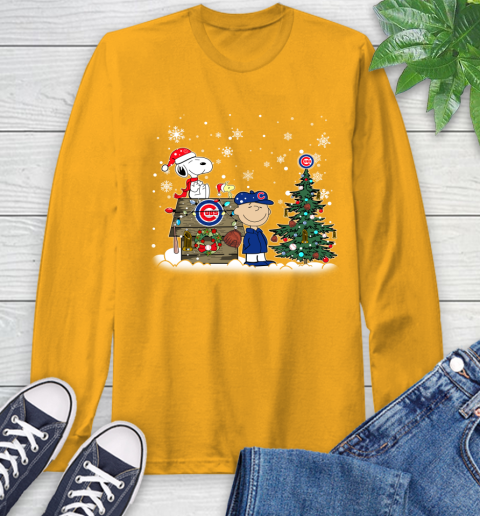 MLB Chicago Cubs Snoopy Charlie Brown Christmas Baseball Commissioner's Trophy Long Sleeve T-Shirt 2
