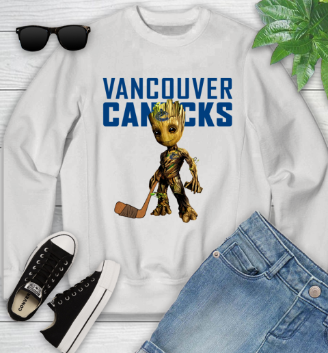 Vancouver Canucks NHL Hockey Groot Marvel Guardians Of The Galaxy Youth Sweatshirt