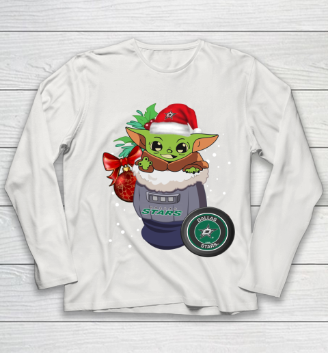 Dallas Stars Christmas Baby Yoda Star Wars Funny Happy NHL Youth Long Sleeve 11