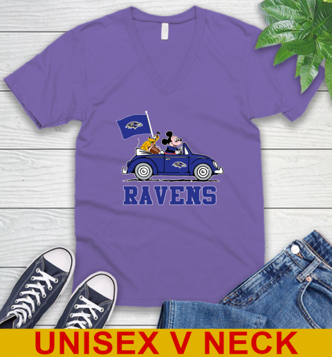 NFL Football Baltimore Ravens Pluto Mickey Driving Disney Shirt V-Neck T-Shirt 9
