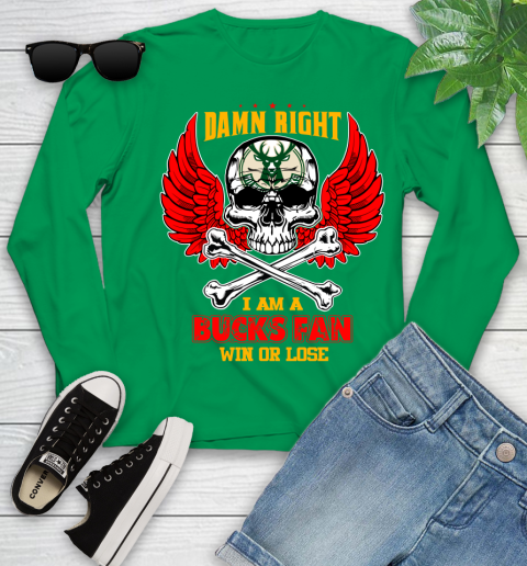 NBA Damn Right I Am A Milwaukee Bucks Win Or Lose Skull Basketball Sports Youth Long Sleeve 7