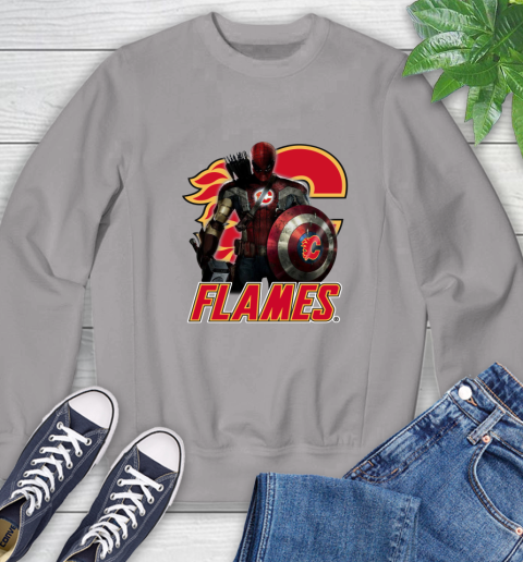 NHL Captain America Thor Spider Man Hawkeye Avengers Endgame Hockey Calgary Flames Sweatshirt 5