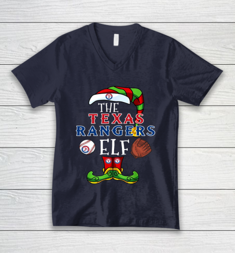 Texas Rangers Christmas ELF Funny MLB V-Neck T-Shirt 2