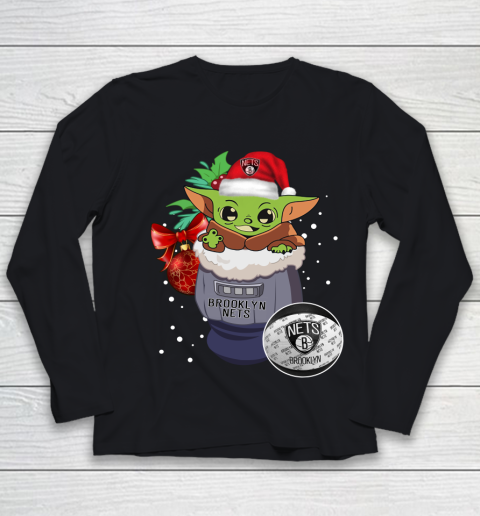 Brooklyn Nets Christmas Baby Yoda Star Wars Funny Happy NBA Youth Long Sleeve