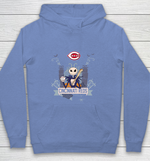 MLB Cincinnati Reds Baseball Jack Skellington Halloween Youth Hoodie 8