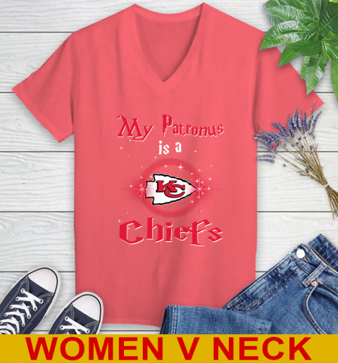 NFL Football Harry Potter My Patronus Is A Kansas City Chiefs Women's V-Neck T-Shirt 6