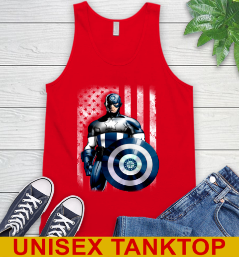 Seattle Mariners MLB Baseball Captain America Marvel Avengers American Flag Shirt Tank Top 5