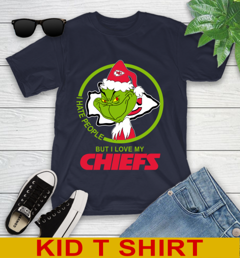 Kansas City Chiefs NFL Christmas Grinch I Hate People But I Love My Favorite Football Team Youth T-Shirt 3