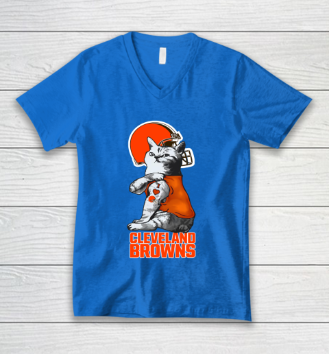 NFL Football My Cat Loves Cleveland Browns V-Neck T-Shirt 5