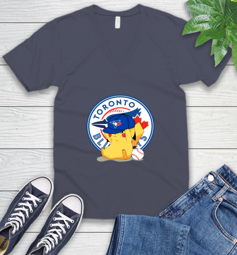 MLB Pikachu Baseball Sports Toronto Blue Jays V-Neck T-Shirt 8