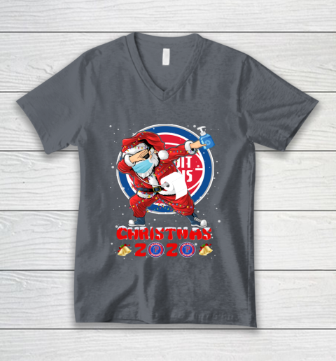 Detroit Pistons Funny Santa Claus Dabbing Christmas 2020 NBA V-Neck T-Shirt 4