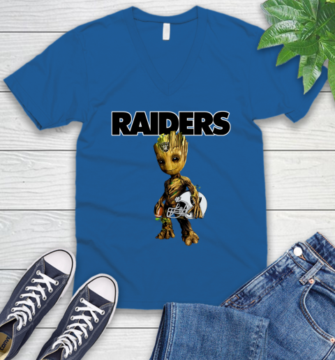 Oakland Raiders NFL Football Groot Marvel Guardians Of The Galaxy V-Neck T-Shirt 6