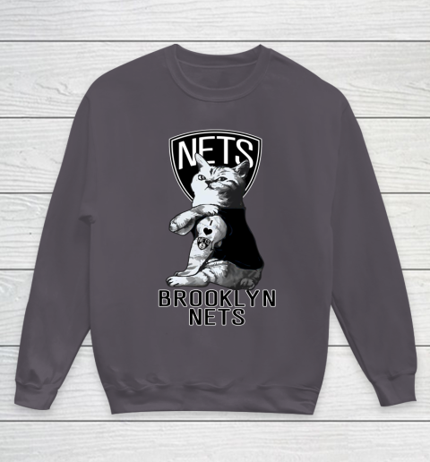 NBA Basketball My Cat Loves Brooklyn Nets Youth Sweatshirt 5
