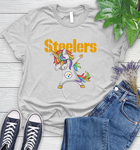 Pittsburgh Steelers NFL Football Funny Unicorn Dabbing Sports Women's T-Shirt