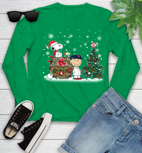 MLB Boston Red Sox Snoopy Charlie Brown Christmas Baseball Commissioner's Trophy Youth Long Sleeve 7