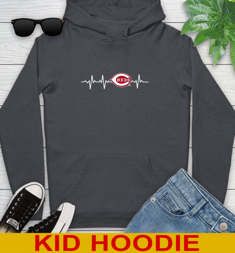 Cincinnati Reds MLB Baseball Heart Beat Shirt Youth Hoodie 9