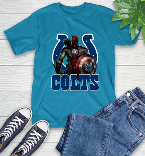 NFL Captain America Thor Spider Man Hawkeye Avengers Endgame Football Indianapolis Colts T-Shirt 8