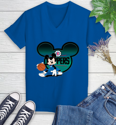 NBA LA Clippers Mickey Mouse Disney Basketball Women's V-Neck T-Shirt 10